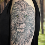 Tattoos - Black and Gray Lion on Shoulder- Instagram @michaelbalesart - 121900